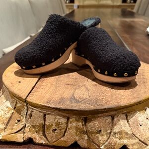 J. Crew Black Textured Clogs with Gold Accents